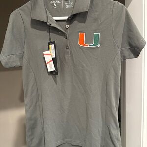Miami Hurricanes Women's Antigua Legacy Pique Polo LV5 Carbon Small NWT